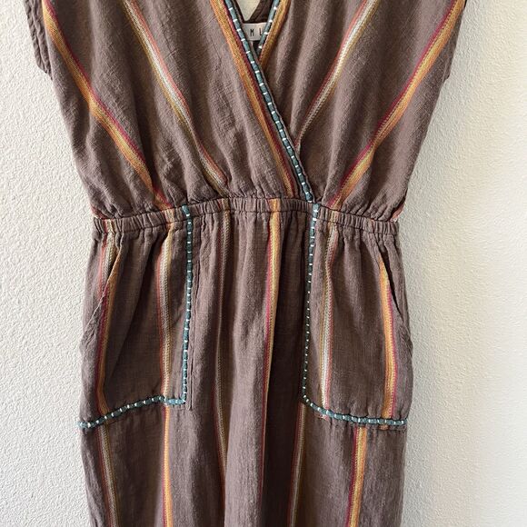 THML Women's Dress Size Small Brown Embroidered V-Neck Sleeveless Cotton Boho - Picture 4 of 16